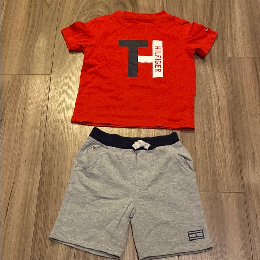 Tommy Hilfiger Red Tee and Gray Shorts Combo